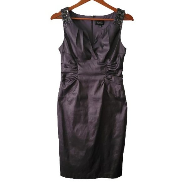 Adrianna Papell Women's Ruched Side Beaded Black Cocktail Sheath Dress Size 8 - Picture 3 of 13